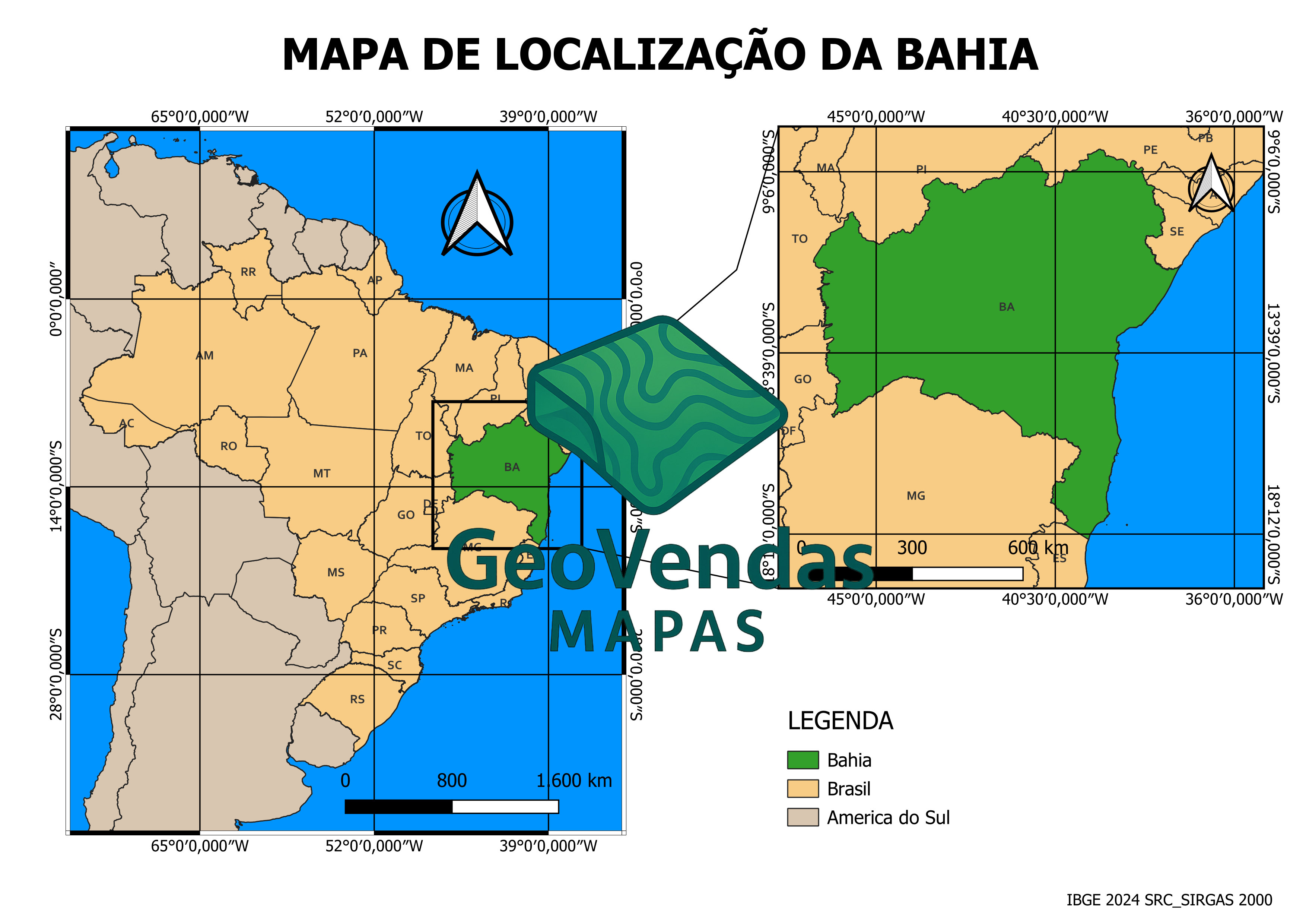 Mapa de localização da Bahia